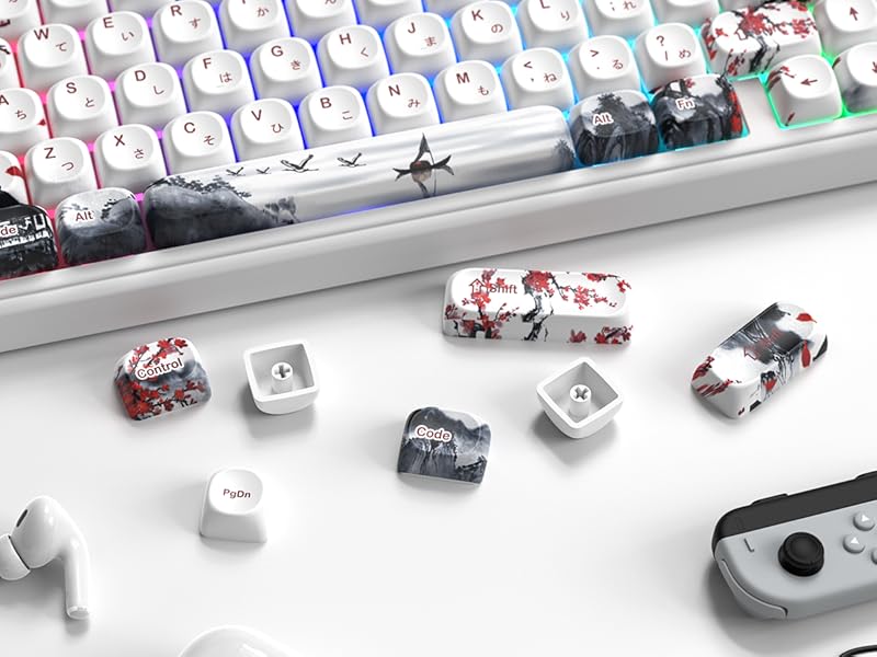 White Japanese PBT Keycap Set,Cherry Blossom MOA Profile Keycaps,Dye-Sub Custom Keyboard Key caps