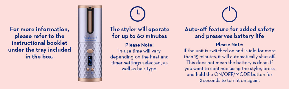 CONAIR UNBOUND AUTO CURLER CORDLESS CURLING IRON 