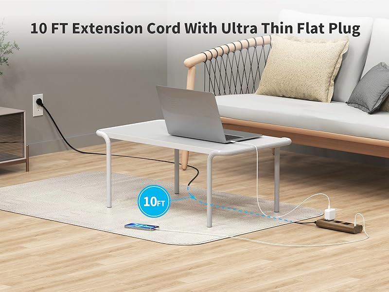 10 FT Extension Cord With Ultra Thin Flat Plug