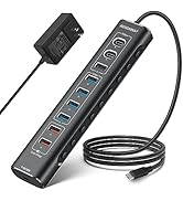 Rosonway 10-Port Powered USB 3.2/USB C Hub 60W with 10Gbps USB-A 3.2, 2 USB-C 3.2, 4 USB 3.0 Data...
