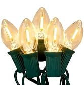 50Ft C7 LED Clear String Lights Outdoor, Christmas Decorations Lights | 50+4 Waterproof Bulbs, UL...