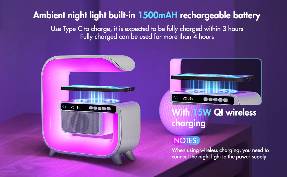 alarm clock night light phone charger