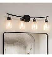 USHOWER 4-Light Bathroom Light Fixtures, Vanity Lights with Clear Glass Shades, Modern Black Vani...