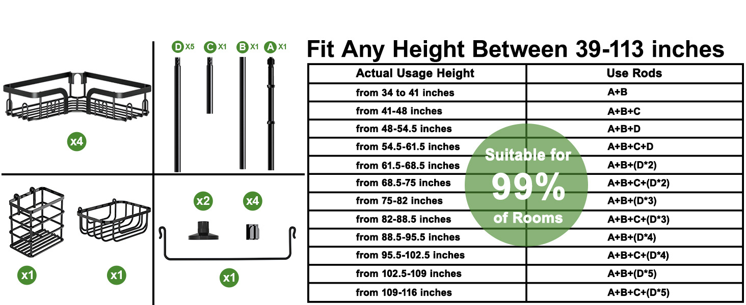 adjustable shower caddy tension pole with sprong
