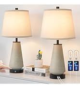 Ceramic Set of 2 Touch Control Table Lamps, 3-Way Dimmable Bedside Lamp, End Lamp with USB A+C Ch...