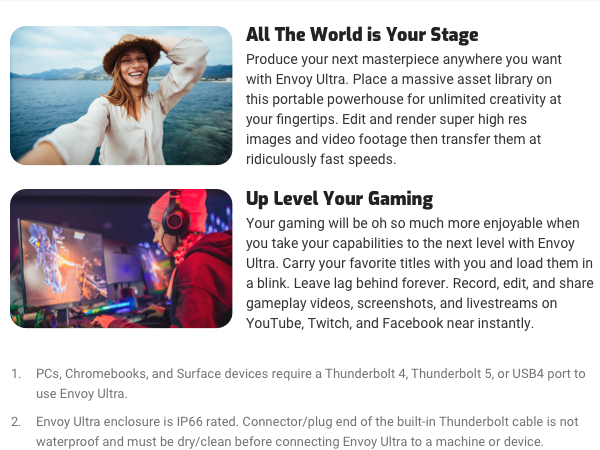 THNDERBOLT 5 4 3 TB5 USB-C EXTERNAL PORTABLE STORAGE ENCLOSURE SSD DRIVE BUILT IN CABLE USB4