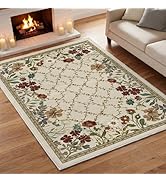Artoid Mode Rustic Check Flower Spring Area Rug, Summer Home Decor Low-Profile Non-Slip Washable ...