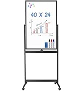 maxtek Magnetic Mobile White Board, 40 x 24 Double Sided Dry Erase Board Rolling Whiteboard, Alum...