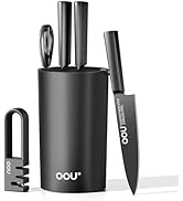 OOU Knife Set with Block and Sharpener, 6 Pcs High Carbon German Steel Kitchen Knife Block Set wi...