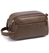 Vorspack PU Leather Toiletry Bag for Men, Water-Resistant Travel Bag for Toiletries, Wide Opening...