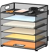 JMHUD 6-Tier Paper Letter Tray Organizer with Handle, Mesh Desk File Organizer, Metal Desktop Org...