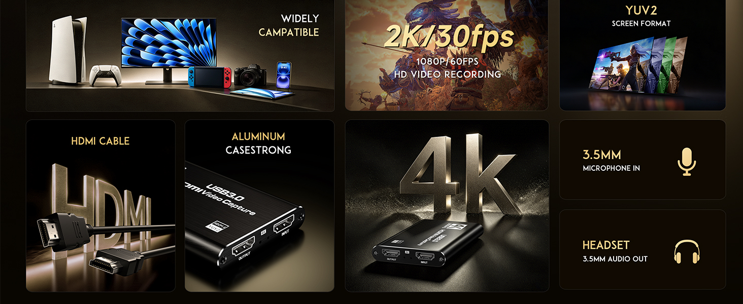 Fulfalic HDMI Capture Card, USB 3.0 1080P 60FPS Video Capture Card with HDMI Loop-Out