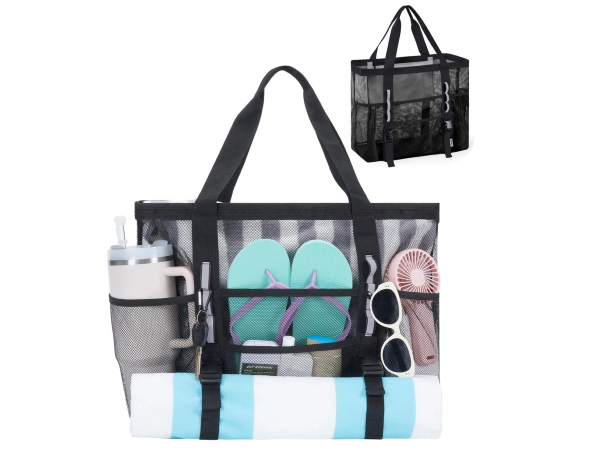 black mesh beach bag