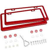 Ohuhu Matte Aluminum License Plate Frame with Red Screw Caps, 2Pcs 2 Holes Red Licenses Plates Fr...
