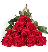 DuHouse 10pcs Fake Roses Artificial Silk Flowers Faux Rose Flower Long Stems Bouquet for Arrangem...
