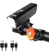 KUNHE 1200 High Lumens 4500 mAh Super Bright Bike Light with 8+5 Modes USB-C Bike Headlight &amp; Tai...