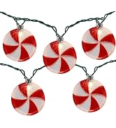 8.5Ft Christmas Candy Light, Christmas Decorations String Lights with 10 Red White Candy Bulbs, P...