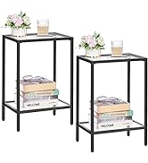 HOMSHO Side Tables Set of 2, End Tables with Tempered Glass, 2-Tier Nightstands with Storage Shel...
