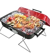Portable Charcoal Grill Tabletop BBQ Grill Small Folding Grill Outdoor Barbecue Smoker with Lid E...