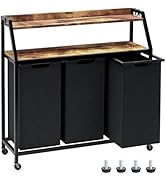 Timberer Laundry Hamper, Laundry Sorter 3 Section, Rolling Laundry Basket with Wheels, 2 Shelves,...