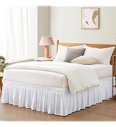 Entisn White Adjustable Bed Skirt for Full &amp; Queen Size Bed - with 18 Inch Tailored Drop, Wrap Ar...