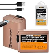 Pickle Power 2 Pack NP-FW50 Battery with Type-C Fast Charging for Sony A7S II, A7R II, ZV-E10, A7...