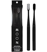 Moon Toothbrushes, Soft Bristle, White and Black Sleek Toothbrushes, 2 Pack