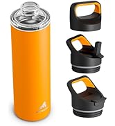 24 oz Insulated Water Bottle for Cycling: 3 Lids, Leakproof, Keep Cold 24H, Car Cupholder Friendl...