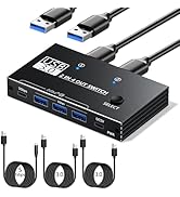USB 3.0 Switch 2 Computers Sharing USB C & A Devices, Aluminum Shell USB3.0 Switcher with USB-C C...
