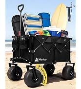 Hikenture Beach Wagon with Balloon Wheels, 9" PU Tires Collapsible Wagon, 440lbs Heavy Duty Beach...