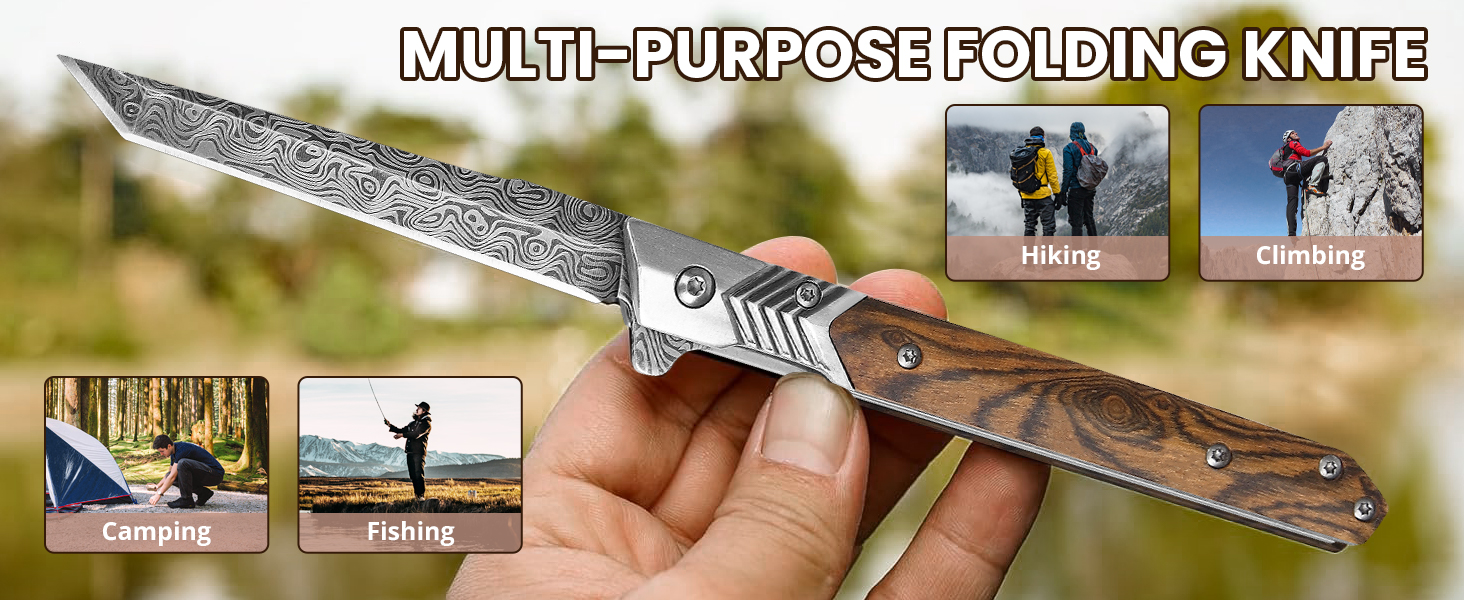 EDC Pocket Knife for Men, 3.7 inch Folding Knife with Tanto Blade and Liner Lock, Pocket Sheath