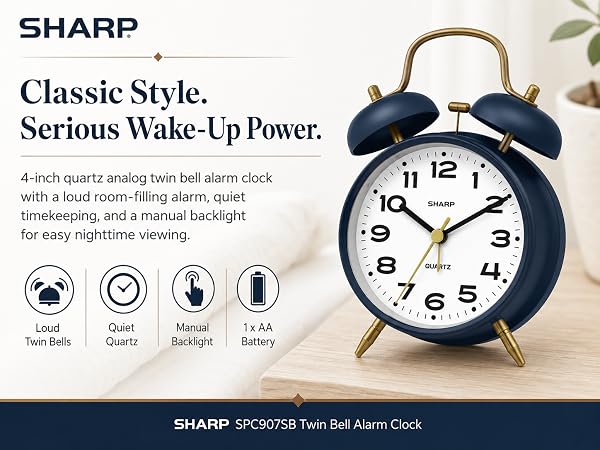 loud alarm clock for bedroom retro style vintage mid century modern battery powered simple easy 