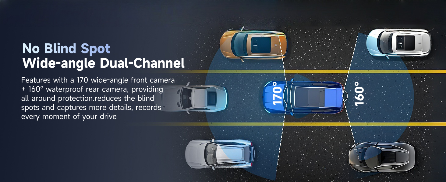 Wide-angle Dual-Channel front and rear dash cam