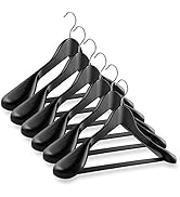 Casafield - 6 Black Wide Shoulder Wooden Suit Hangers - Premium Lotus Wood, Non-Slip Pant Bar &amp; C...