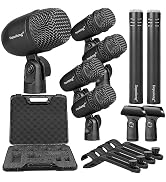 Depusheng 7-Piece Wired Dynamic Drum Mic Kit (Whole Metal) Kick Bass, Tom/Snare &amp; Cymbals Microph...