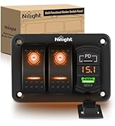 Nilight 2 Gang Rocker Switch Panel with PD Type C and USB Charger Voltmeter 12V SPST ON Off Switc...