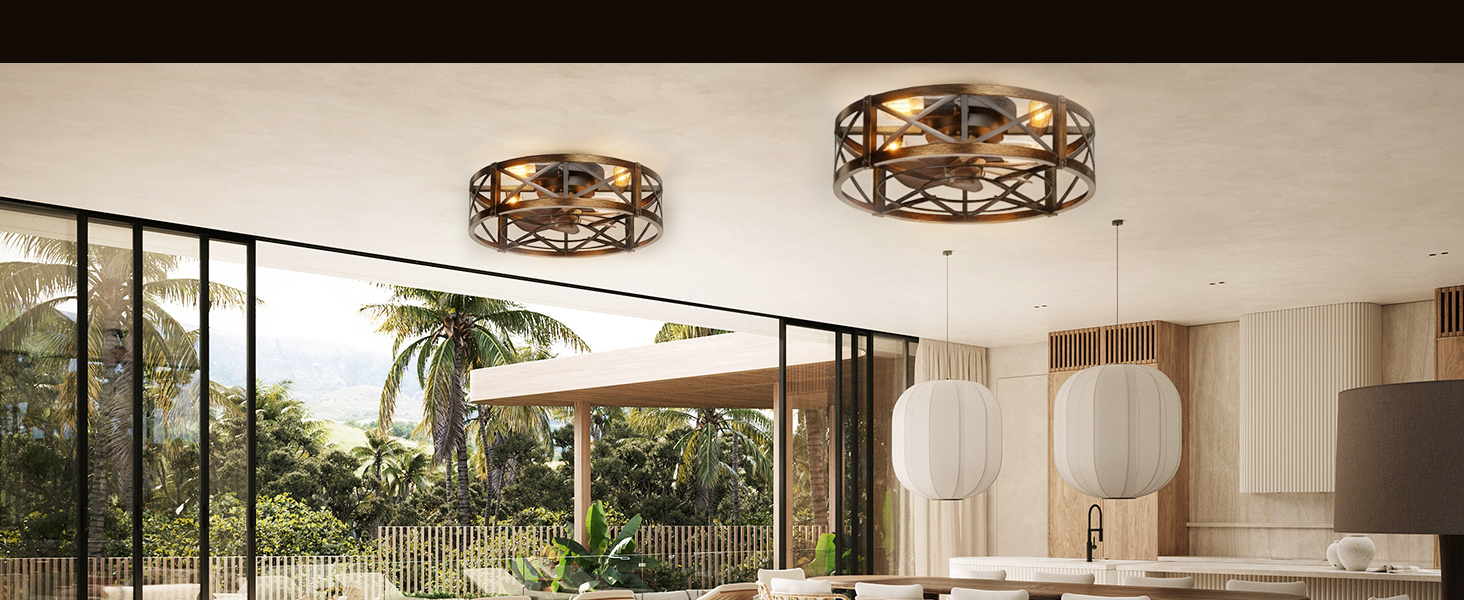 Caged Ceiling Fan with Light and Remote