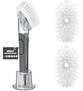 Soap Dispensing Replacement Dish Brush Storage Set with 2 PCS Brush Refills &amp; Holder - RIMAY Disp...