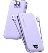 Portable Charger, 10000mAh PD20W USB C Fast Charging Power Bank with Built-in Cables and AC Wall ...