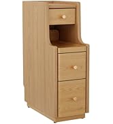 Narrow Nightstand with 3 Drawers,Solid Wood Small Nightstand Natural, Modern Small Bedside Tables...