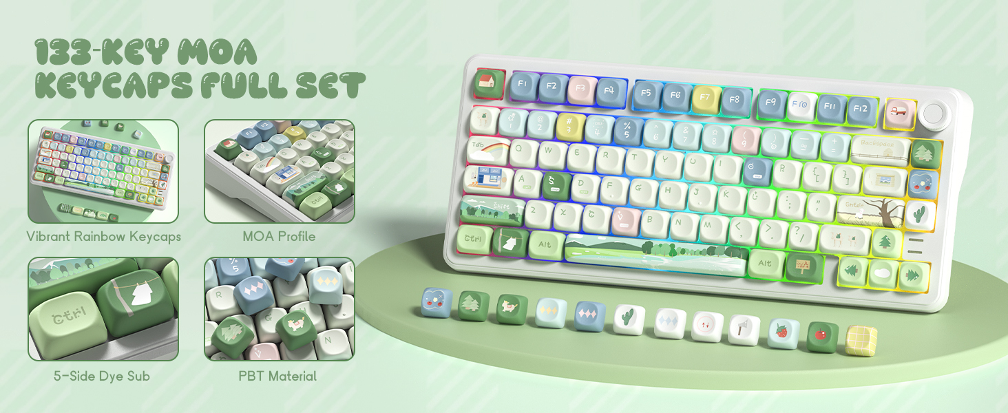 126-Key MOA Keycaps Full Set, It features a vibrant rainbow color scheme
