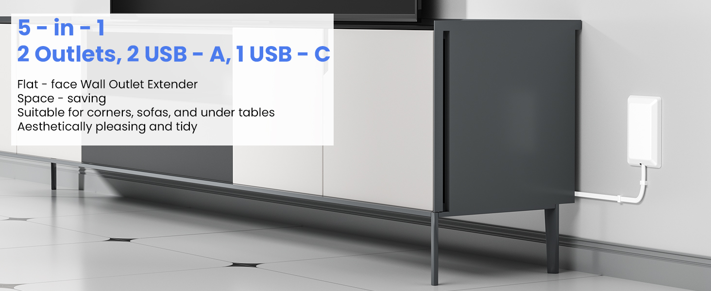 5-in-1, 2Outlets ,2USB -A ,1USB-C