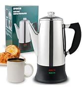 APOXCON Electric Coffee Percolator Stainless Steel Coffee Maker with Two Heat Resistant Tough Gla...