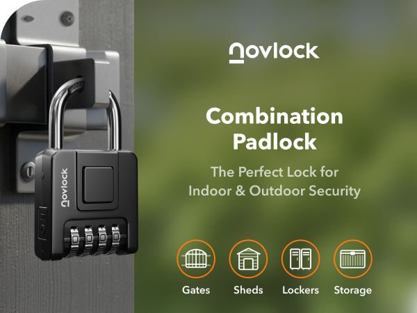 NovLock Combination Padlock for Lockers, Cabinets, Storage, Gates, Fences, Sheds and More