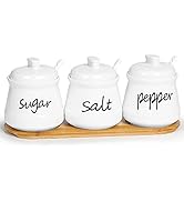 ONTUBE Porcelain Condiment Pots Set of 3 with Tray 12oz White