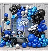 Paready Blue Black Balloons Garland Arch Kit, 122Pcs Blue Silver Metallic Balloons Arch for Birth...