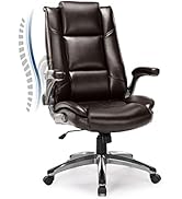 COLAMY Leather Executive Office Chair - High Back Home Computer Desk Chair with Padded Flip-up Ar...
