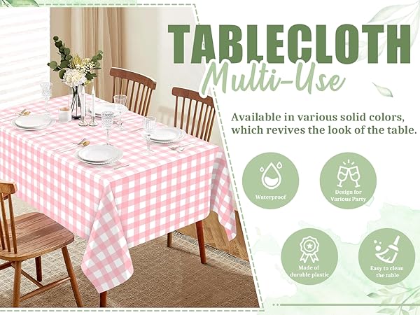 Pink Gingham Tablecloth Disposable