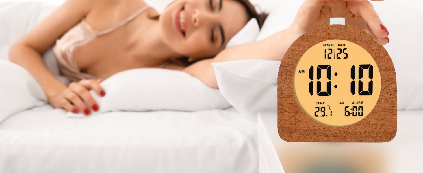 wooden digital alarm clock
