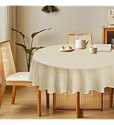 Karseteli Natural Linen Round Tablecloth, Slubby Textured Fall Lightweight Table Cloth 60 Inch, W...